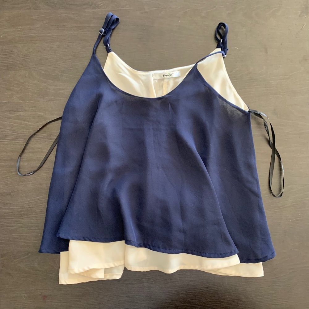 Papaya Navy / Cream Layered Crop Top